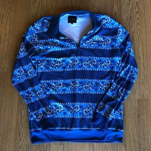40s And Shorties Blue Floral Striped 1/4 Zip Collared Pullover -  Men's M